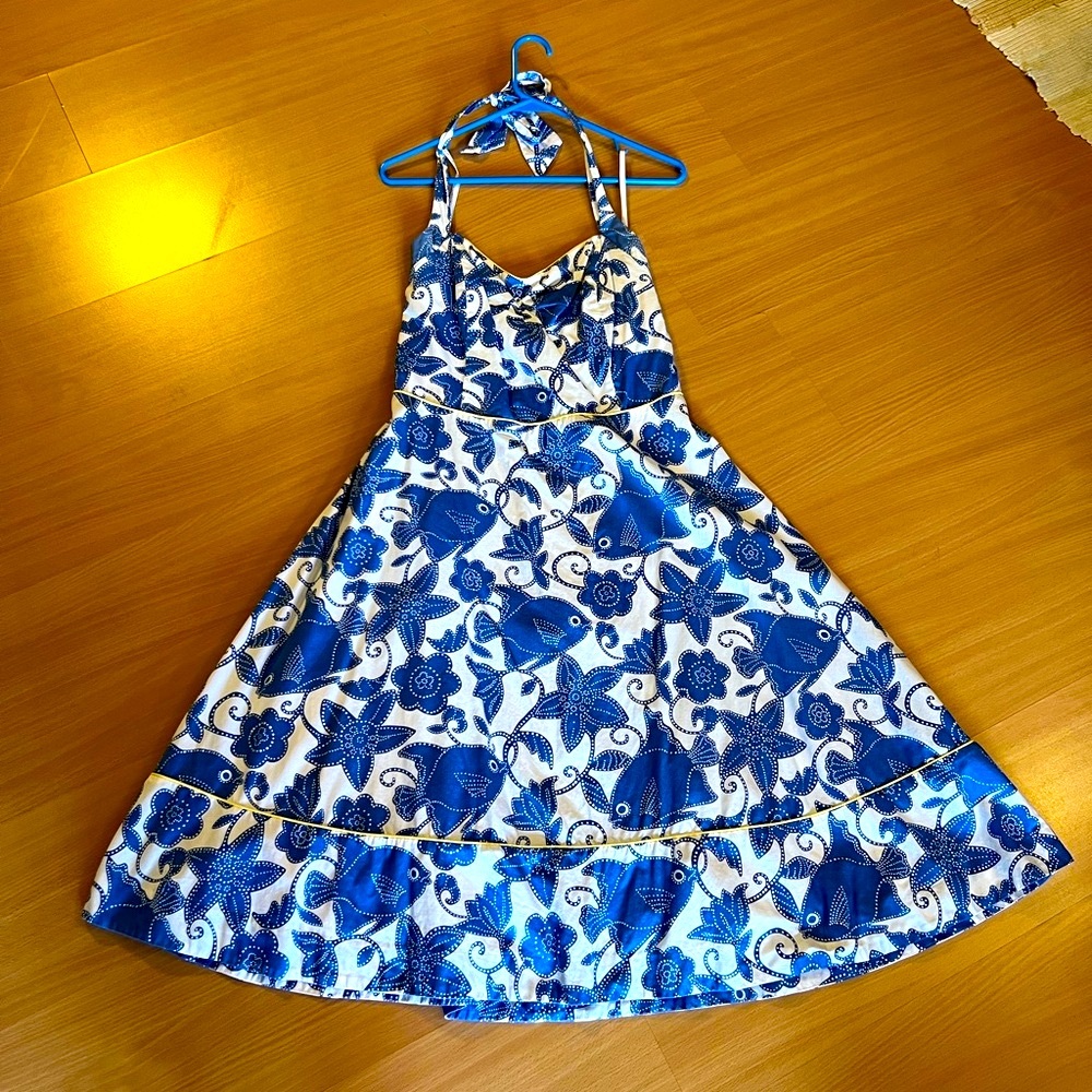 Lilly Pulitzer halter dress Sz 12 blue and white fishes